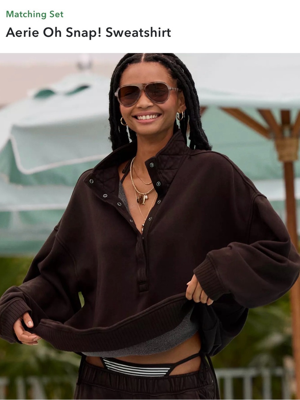 Aerie Oh Snap! Sweatshirt in Deep Earth